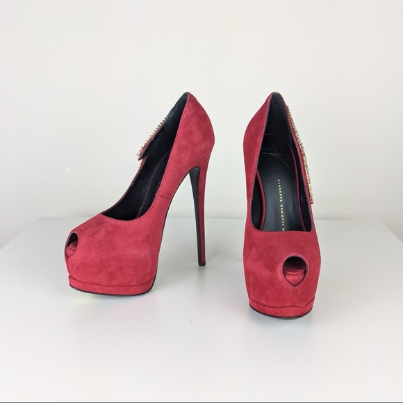 Giuseppe Zanotti Sharon 115 Passion Platform Suede Pumps in Red, 35.5 - Picture 2 of 10